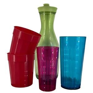 Flip Top Carafe Bottle Pitcher and 4 Cups  Drinkware Bundle